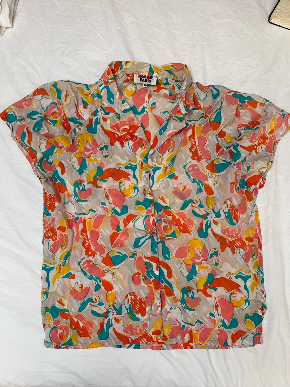 Rodier Paris Multicolor Abstract Print Short Sleeve Top